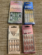 Salon Perfect Press-On Nails Coffin Long French Multicolor Pre-Designed Glue picture