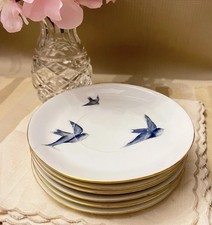 Antique Rosenthal Donatello Set Of 6 Blue Bird Dessert Plates Hand Painted 5.5” picture