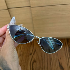 Tiffany & Co. Women’s Cat Eye Sunglasses Silver Metal Frame Gray Tinted Lens picture