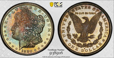 1880-S GALAXY DUAL TONED SEMI- PL MORGAN SILVER DOLLAR PCGS Gold Shield MS-65 picture