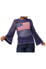 Christie Brinkley Women's American Flag Cotton Sweater Navy Blue picture