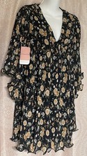 NWT Hudson Gray Black Floral Mini Dress Plisse Pleated Ruffle Angel Sleeve Med picture