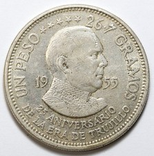 1955 Dominican Republic Un Peso Silver Coin - 25th Anniversary Of Trujillo Era picture