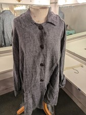 FLAX by Jeanne Engelhart Large Grey Button Down Artist's Pockets 100% Linen picture