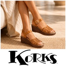 NEW Korks Marley Sz 11 Tan Woven Platform Wedge Slingback Sandals NWOB picture