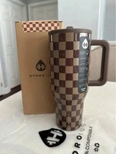 Brown Autumn Checker Hydrojug Traveler 32 oz Stainless Steel Flip Straw new picture