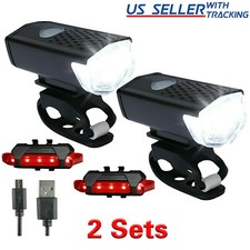 2 Sets USB Rechargeable LED Bicycle Headlight Bike Front Rear Lamp Cycling NEW picture