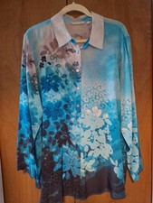 Beautiful Turquoise Silk SOFT SURROUNDINGS Long Sleeve Blouse - 2X picture