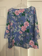 Talbots Plus Petite 3XP Blue Pink Floral Round Neck Knit 3/4 Sleeve Tee picture