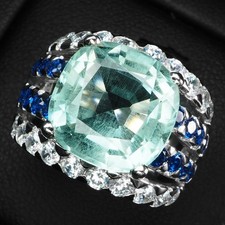 Brilliant Sky Blue Aquamarine 8.10Ct 925 Sterling Silver Handmade Rings Size 6 picture