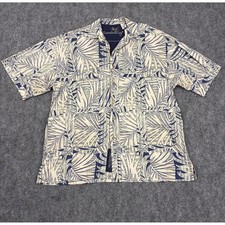 Bamboo Cay Mens Large Cotton Lawn Tropical Palm Leaf Button Down Shirt Navy Blue picture