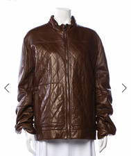 Ferragamo Men’s Brown Quilted Leather Full-Zip Jacket Stand Collar IT 58 picture