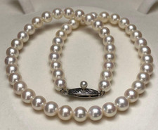 TASAKI GENUINE JAPANESE AKOYA PEARL NECKLACE 6.5-7.0MM SILVER CLASP 38CM picture