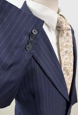Southwick Bespoke Men’s Navy Pinstripe Wool Suit Sz 43 R Pants 36 X 32 USA Made picture