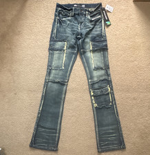 SOC by State of Crew Men’s Blue Dark Wash Denim Stacked Tapered Jeans Pockets picture