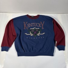 VTG 90s Kentucky Wildcats Sweatshirt XL Bodacious Plaid Colorblock Crewneck UK picture