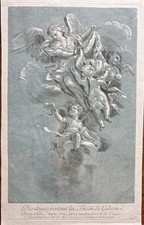 Antique Engraving Three angels carrying Gideon's fleece Recueil Crozat 1742 picture