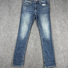 👖 BKE Mason Taper Jeans Mens 32L Stretch Medium Wash Denim Distressed Buckle picture