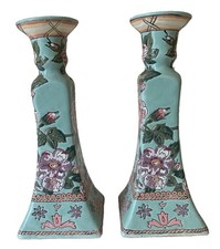 VTG Gloria Vanderbilt Nora Fenton Porcelain Candlesticks Pair Chinoiserie 1992 picture