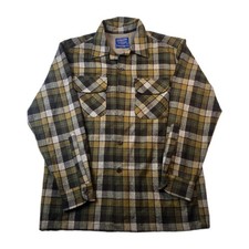 Pendleton Board Shirt Jac Jacket Mens Medium Brown Green Plaid Wool  picture