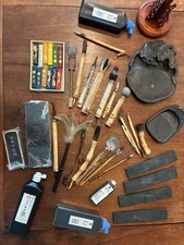 Massive collection of one of a kind Sumi-e brushes, ink stones, and supplies picture