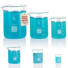 Karter Scientific Low Form Glass Beaker 6 Piece Set 10, 50, 100, 250, 500, 1000 picture