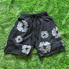 Denim Tears Black Cotton Fleece Sweat Shorts Floral Cotton Wreath Pockets picture