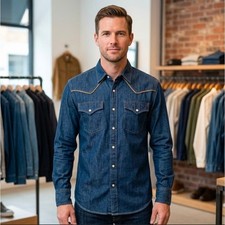 Kacey Lee Musgraves x Lee Mens Denim Western Snap Shirt Cottage Rinse Large New picture