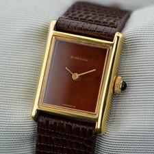 Sussmann Tank Santos Manual Winding Wood Dial Gold Plated Vintage Dress Watch picture