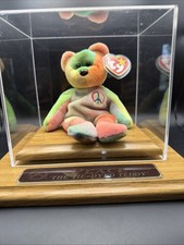 RARE 1996 Ty Beanie Baby “PEACE” Bear With Case  Mint Condition with ERRORS picture