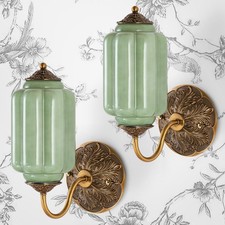 Milk Glass Wall Sconces, Vintage Bathroom Vanity Lights, Set of 2 Sage Green picture