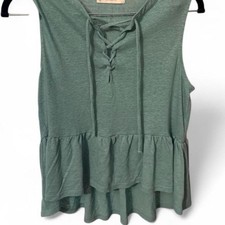 Lucky Brand teal lace-up ruffle tank. picture