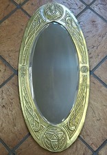 Large c.1900s English Scottish Arts & Crafts / Celtic Repousse Brass Oval Mirror picture