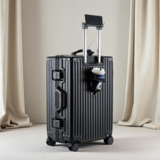 20Inch Portable Suitcase Non Zippered Model Aluminum Frame Luggage (Black) picture