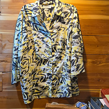 DONNKENNY WOMAN Abstract Woven Collared Button-Up Blouse 3/4 Sleeve XL picture