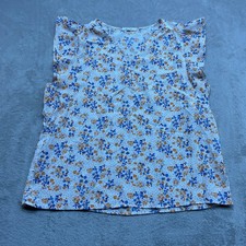 Pleione Blouse Womens L White Floral V-Neck Flutter Sleeve Top Boho Ditsy Floral picture