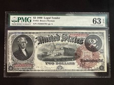 1880 $2 Dollar Legal Tender Note Fr 52 PMG 63 EPQ Choice Uncirculated Large Size picture