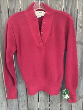 Vintage L.L.Bean 100% Cotton Henley Sweater Red USA NWT Size S picture