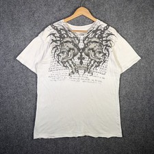 Vintage Affliction Shirt Mens Large White Y2K AOP Skulls Grunge Tribal Wings picture