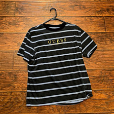 GUESS Originals Men's Striped Short Sleeve Crew Neck T-Shirt Black/Gray S picture