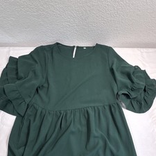 SHEIN Women’s M Green Solid Fit & Flare Ruffle Long Sleeve Midi Button Dress picture