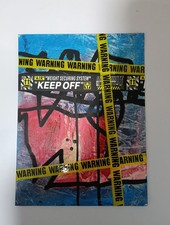Original Abstract Skull Canvas Art Mixed Media Caution Tape Street Pop Painting picture