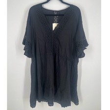Raviya Black Women's V-Neck Lace Trim Dress Swim Coverup Size 0X NWT picture