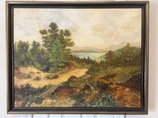 Gorgeous Antique Oil On Canvas Landscape Painting Signed 39x32 picture