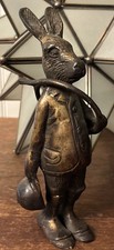 RARE VTG SPI Solid Dark Bronze Hare Rabbit Bunny Statue Sculpture Art Deco 7.5” picture
