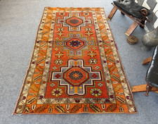 Vintage Caucasian Rug 4x7 Handmade Wool Rug Geometric Tribal Medallion Kazak Rug picture