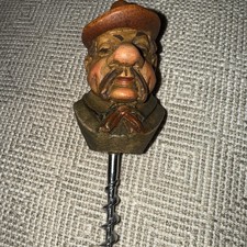 Black Forest/Anri Hand Carved Man’s Head Wine European Vintage MCM Folk Art 3D picture