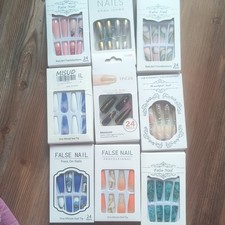 MISUD Press-On Nails Long Coffin Acrylic Full Cover Glitter Marble BM012 picture