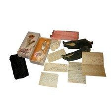 Antique Victorian Edwardian Keepsake Ephemera Lot Gloves Letters Laura Waddell picture