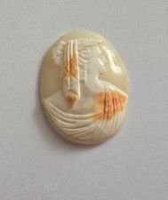 Vintage Italian Hand Carved Shell Cameo Oval Woman Portrait Cabochon picture